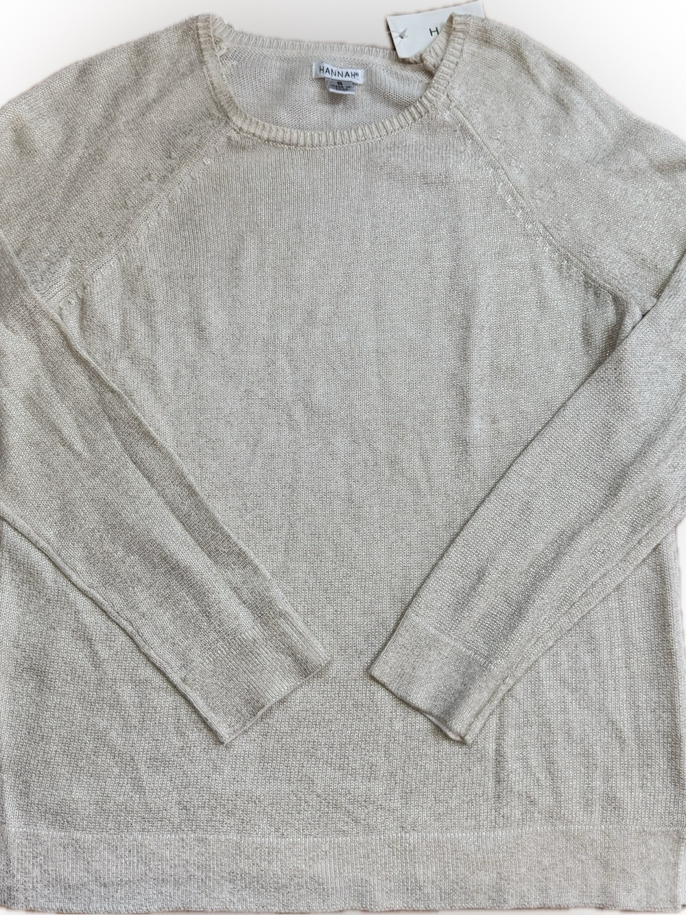 Hannah Cotton–Ramie Gold Metallic Fleck Crewneck Sweater – Size S – NWT